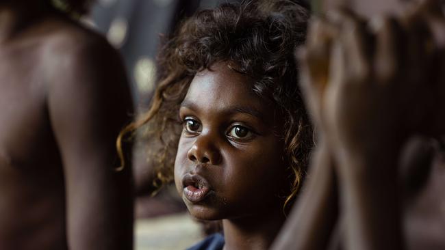 Leerica Pascoe during an impromptu story at Gamardi Homeland Learning Centre in Arnhem Land. Picture: Rebecca Parker