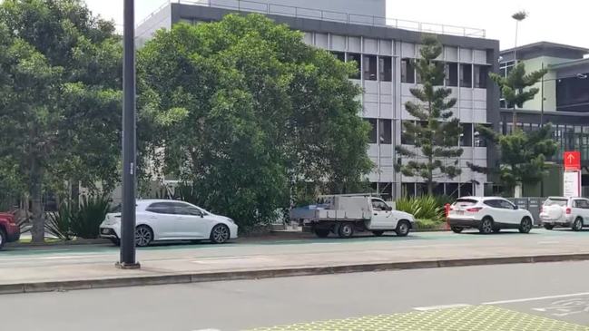 Vehicles wait to enter car park at Gold Coast University Hospital