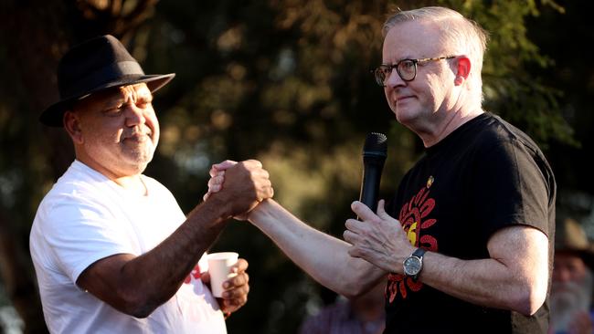 Noel Pearson and Anthony Albanese at the Yes event in Summer Hill. Picture: Damian Shaw