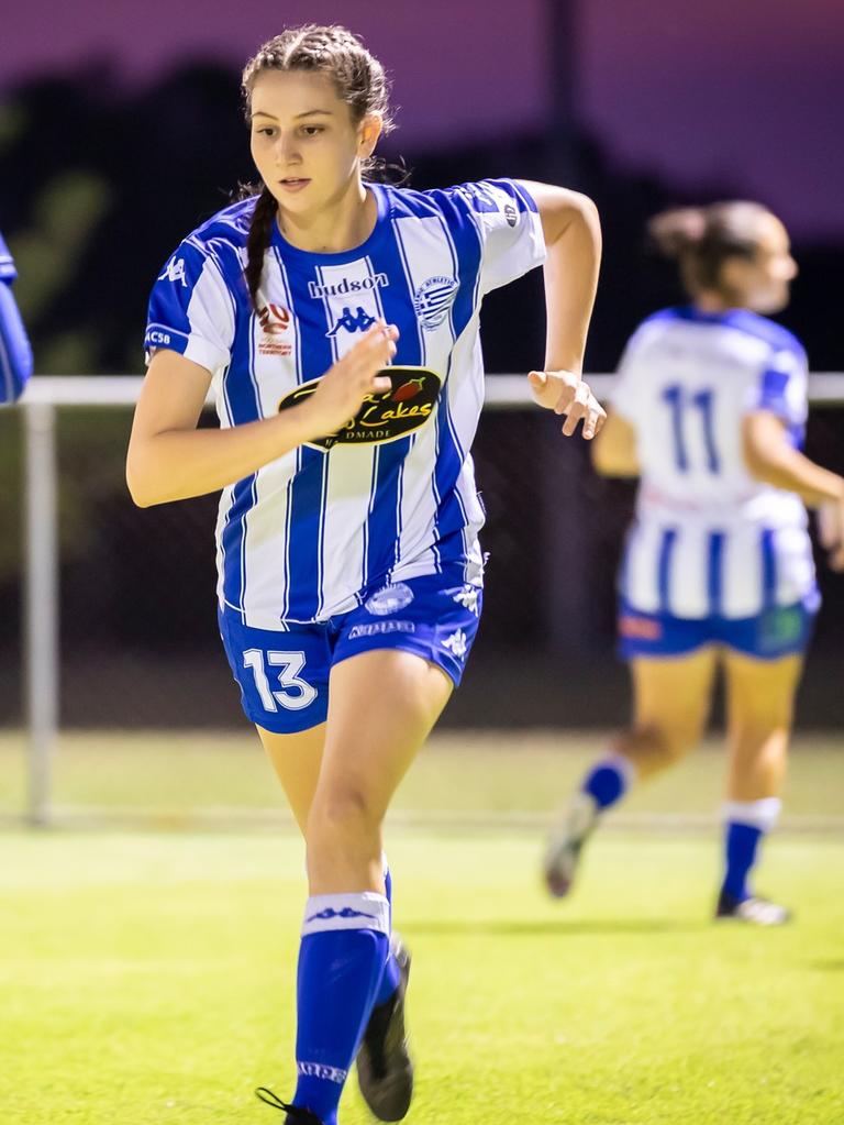 Leesa Makrylos can be absolutely devastating every time she takes the field for Hellenic in the 2023 NT Football Women's Premier League. Picture: Daniel Abrantes