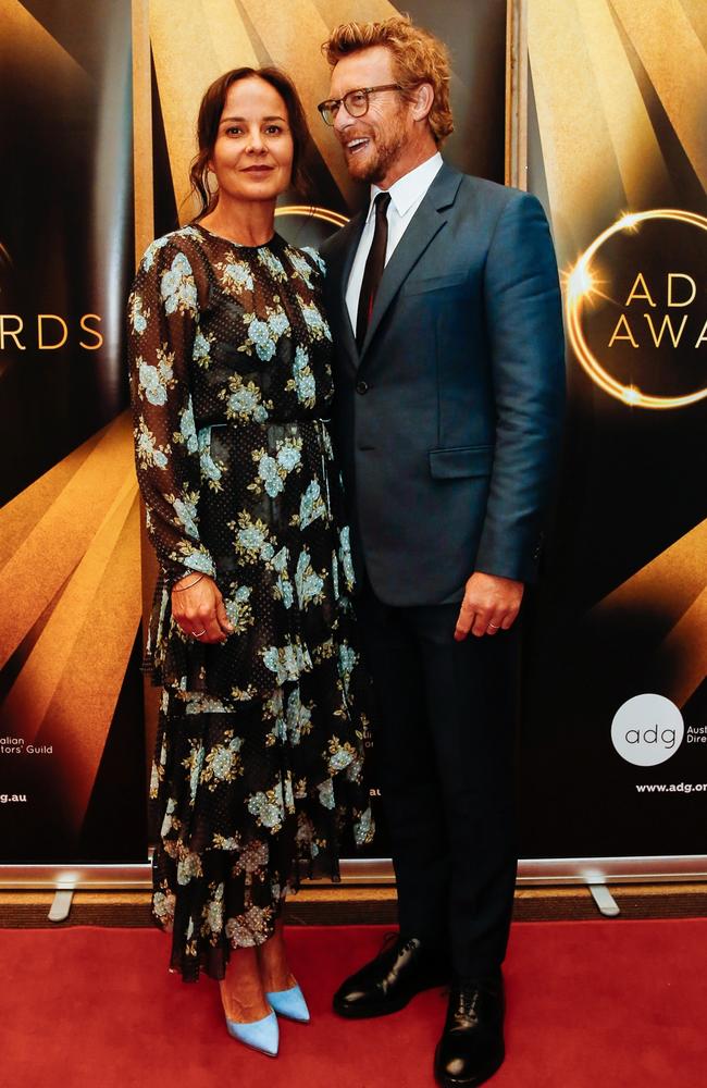 Rebecca Rigg and Simon Baker in happier times at the 2018 Australian Directors' Guild Awards held at the Sofitel Melbourne On Collins. Picture: Supplied/Melissa Cowna