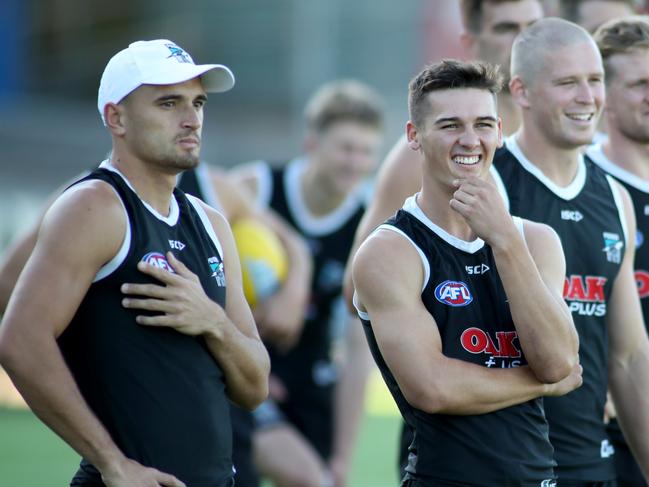 Port Power Captain's Run at Alberton Oval in Adelaide, Friday, March 22, 2019. (AAP Image/Kelly Barnes) NO ARCHIVING