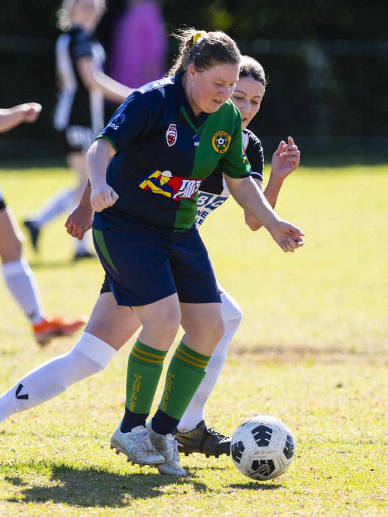 Marlin-Rae Pern of Highfields against Willowburn in FQPL Women Darling Downs Presidents Cup football at West Wanderers, Sunday, July 24, 2022. Picture: Kevin Farmer