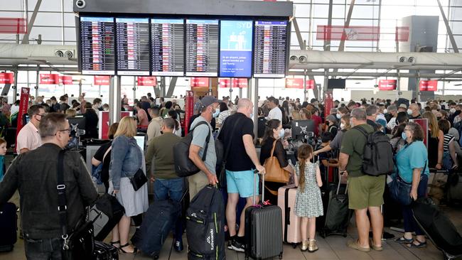 Saturday: Busy scenes at the T2 Domestic terminal. Picture: Jeremy Piper