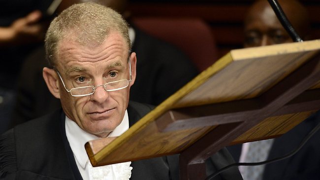 South African Prosecutor Gerrie Nel at the bail hearing of South African Olympic sprinter Oscar Pistorius at the Magistrate Court in Pretoria.