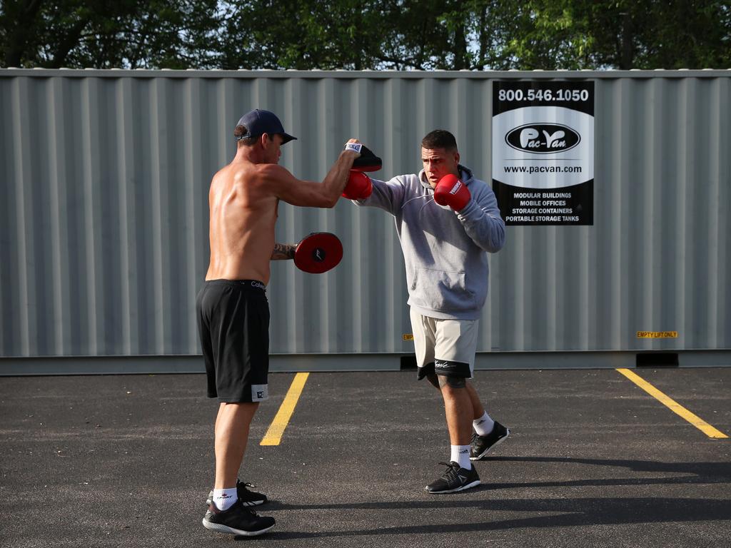 A day in the life of heavyweight UFC fighter Tai Tuivasa before he fights in UFC 225 on the weekend in Chicago, USA. Tai training in the car park of his hotel 90mins out of town. Picture: Sam Ruttyn