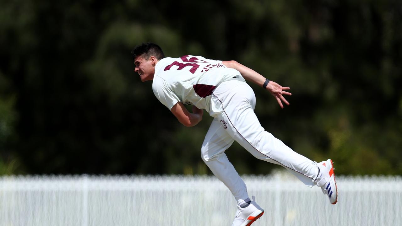 Wynnum’s left arm ace Liam Guthrie bowling for the Bulls this season. (Photo by Jason McCawley/Getty Images)