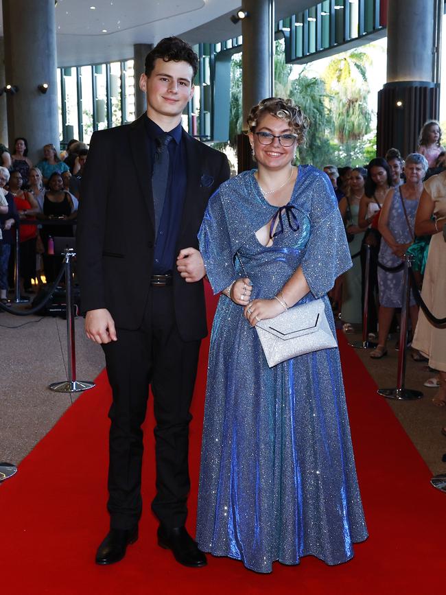 Ashton Allen and JD Maiorana arrive at the Trinity Bay High School formal evening, held at the Cairns Convention Centre. Picture: Brendan Radke