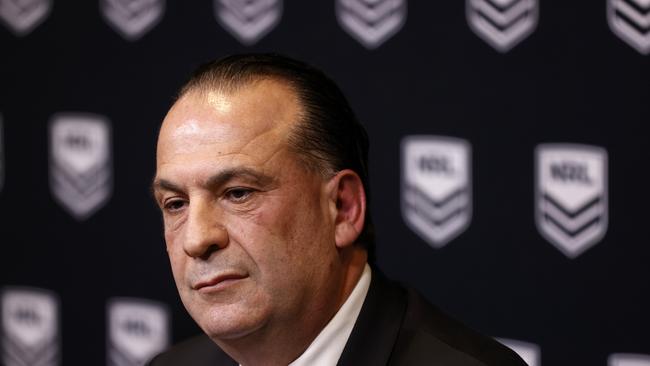 DAILY TELEGRAPH AUGUST 18, 2022.  ARLC Chairman Peter VÃlandys announcing NSW will host the 2022 NRL Grand Final, during a press conference today at Rugby League Central in Moore Park. Picture: Jonathan Ng