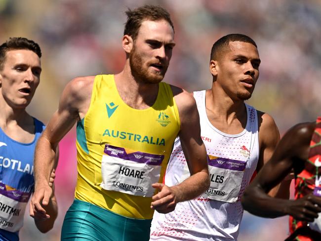 BIRMINGHAM, ENGLAND - AUGUST 06: Oliver Hoare of Team Australia competes during the Men's 1500m Final on day nine of the Birmingham 2022 Commonwealth Games at Alexander Stadium on August 06, 2022 on the Birmingham, England. (Photo by David Ramos/Getty Images)