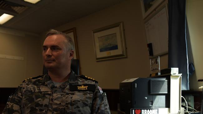 Commander Tony Nagle inside his day quarters onboard the HMAS Perth. Picture: (A)manda Parkinson