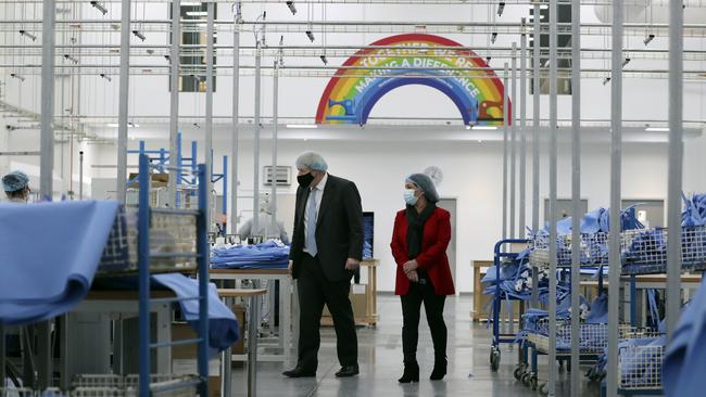 British Prime Minister Boris Johnson visits a PPE manufacturing facility in Seaton Delaval. Picture: Getty