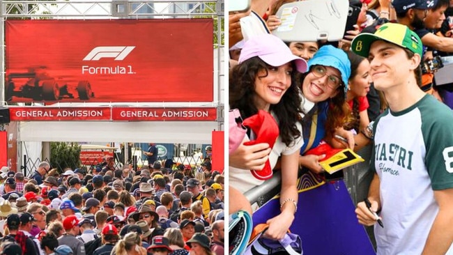 F1 fans queuing and greeting Aussie star Oscar Piastri. Photos: AAP/Getty Images