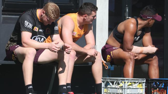 Tom Flegler at Broncos training at Red Hill. Picture: Annette Dew