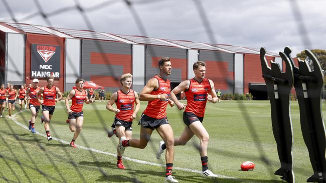 The Bombers in action during atraining session at The Hangar. Picture: Getty Images