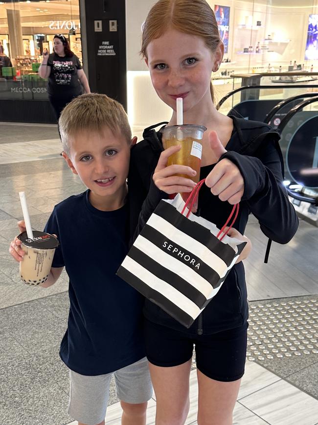 Pixie Curtis at the mall with her little brother. Picture: Supplied