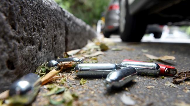 Nangs in the gutter along Alice street. Picture: NCA NewsWire / John Gass