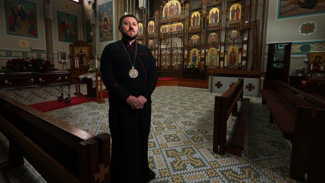 Bychok at the Ukrainian Catholic Cathedral in North Melbourne. Picture: Alex Coppel.