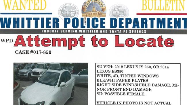 A poster attempting to find Ms Chan Reyes’ car. Picture: FBI