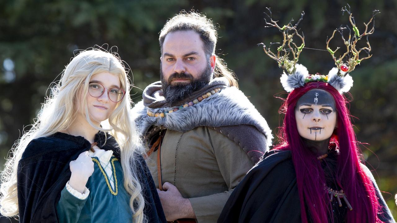 SA Medieval Fair in Paracombe. Sarah Scheirich, Luke Mattschoss and Brianna Kilworth.5th May 2024. Picture: Brett Hartwig