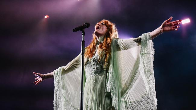 British singer Florence Welch performing with her band, Florence and the Machine, at WOMADelaide festival, Botanic Park, Adelaide. Picture: Jack Fenby