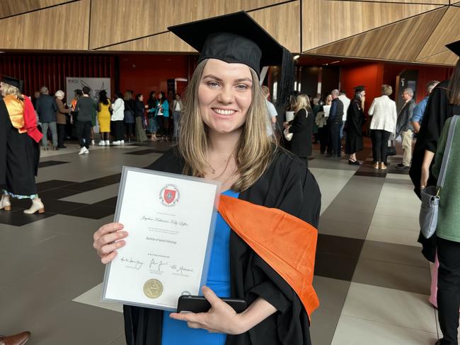 Jayehne Leffler graduates with a Bachelor of Speech Pathology from the Australian Catholic University on April 17, 2024. Picture: Brittany Busch