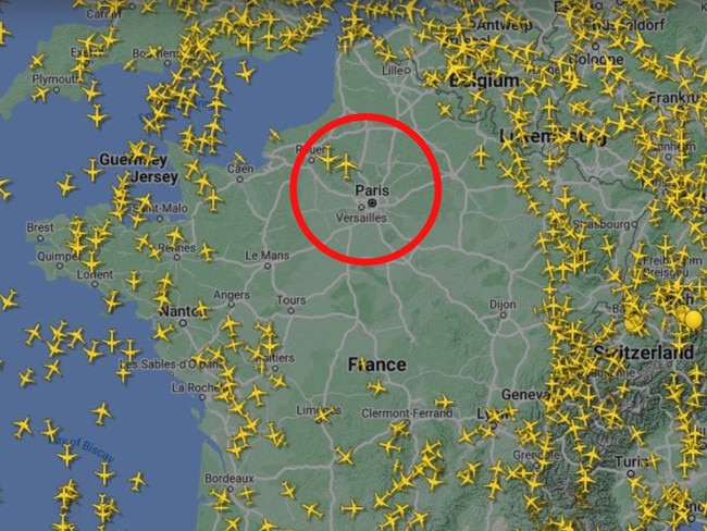 The plane exclusion zone over Paris.