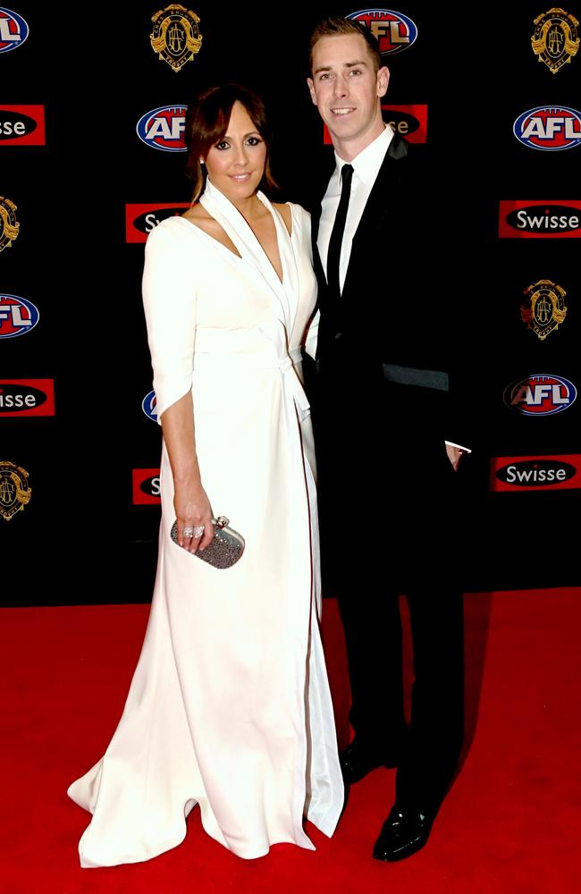 Nick and Erin Maxwell on the red carpet during the arrivals for the 2014 AFL Brownlow Medal at Crown Casino