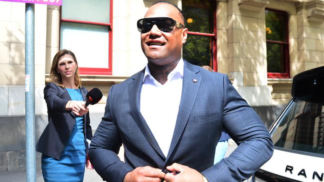 Sione Hokafonu flashes a smile as he leaves Melbourne’s Supreme Court. Picture: Nicki Connolly