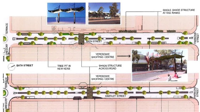 The concept plan for the Bath St and Hartley St works presented to retailers in a business community consultation document in November 2020, works have still not neared completion in June 2023. Picture: Department of Infrastructure, Planning and Logistics.