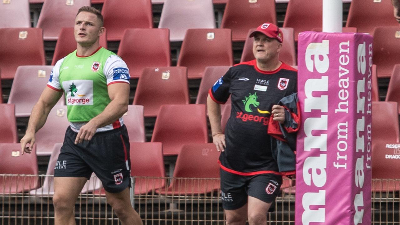 English forward George Burgess (left) was critical of coach Anthony Griffin (right) when he left the Dragons. Picture: Julian Andrews