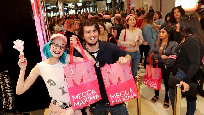 Stephanie Tingey and Braydan Irish at the opening of the first Mecca Maxima in Adelaide at Westfield Marion Picture: Dylan Coker