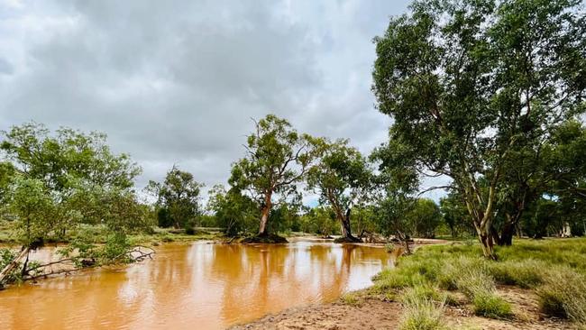 Alice Springs' Todd River was flowing on Christmas Day after ex-Cyclone Ellie filled the once-dry creek bed. Picture: Supplied