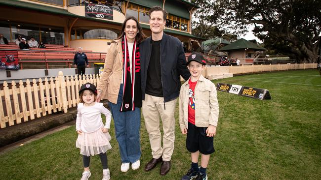 New Perth Bears CEO Anthony De Ceglie with wife Sarah and children Levi (6) and Esme (3) at North Sydney Oval on Sunday. Picture: Julian Andrews