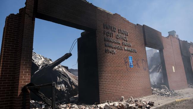 A burned-out post office on Minnehaha Ave in Minneapolis, Minnesota. Buildings and businesses around the Twin Cities have been looted and destroyed in the fallout after the death of George Floyd.