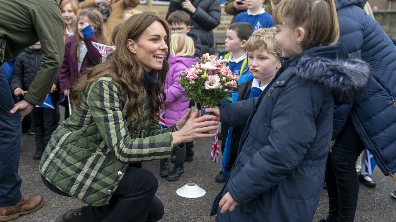 The Princess of Wales meets pupils from Burghead Primary School taking part in Outfit Moray, an award-winning charity. Picture: Jane Barlow – WPA Pool/Getty Images