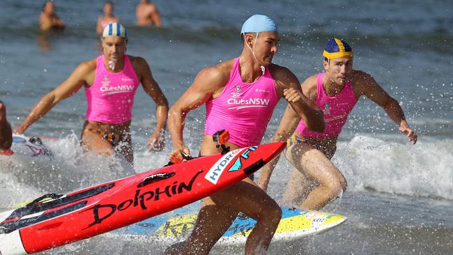 Jay Furniss in a board final at the NSW open surf life saving titles at Umina Beach.