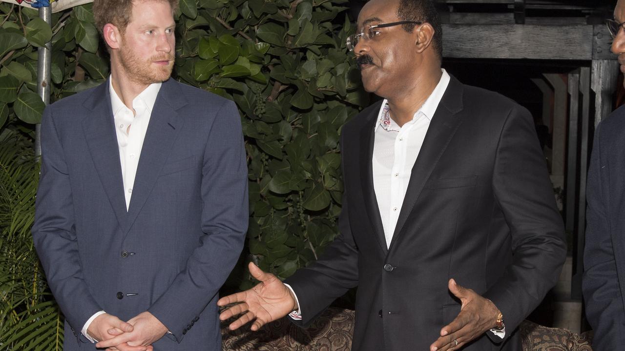 Prince Harry pictured wit Gaston Browne, Prime Minister of Antigua and Barbuda, in 2016. Picture: Paul Edwards – WPA Pool/Getty Images