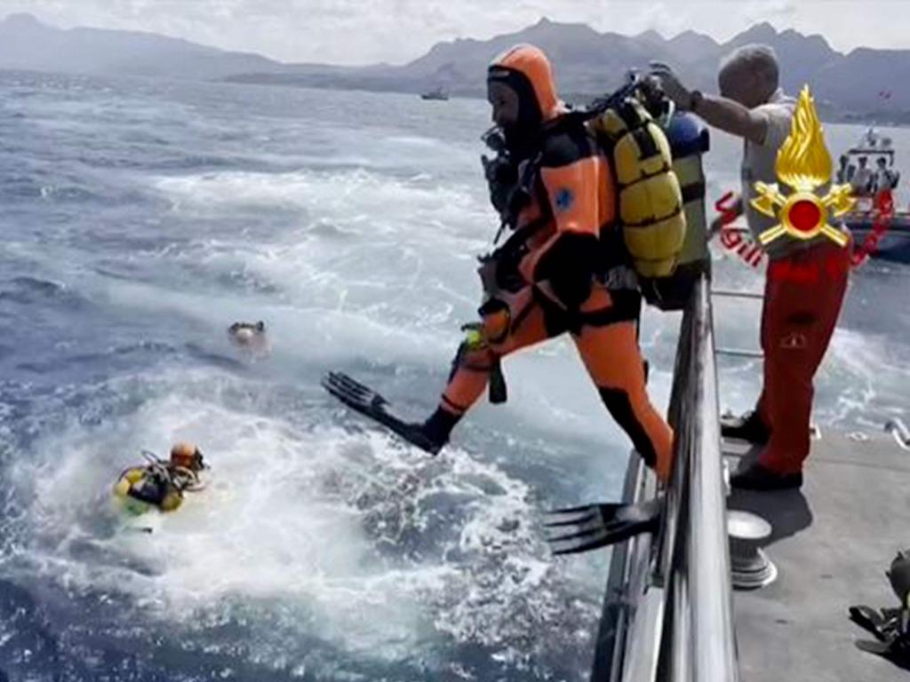 Divers have recovered five of the six missing passengers including British tech billionaire Mike Lynch. Picture: Vigili del Fuoco / AFP