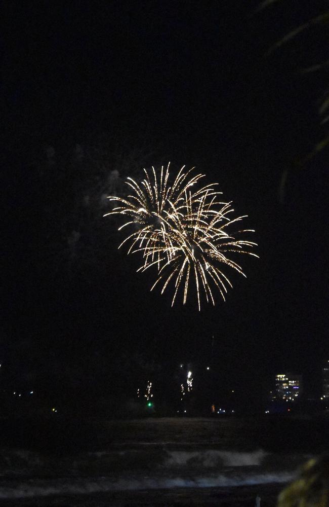 Fireworks light up the night sky over Mooloolaba as thousands turned out to watch and bring in the New Year. Photo: Elizabeth Neil