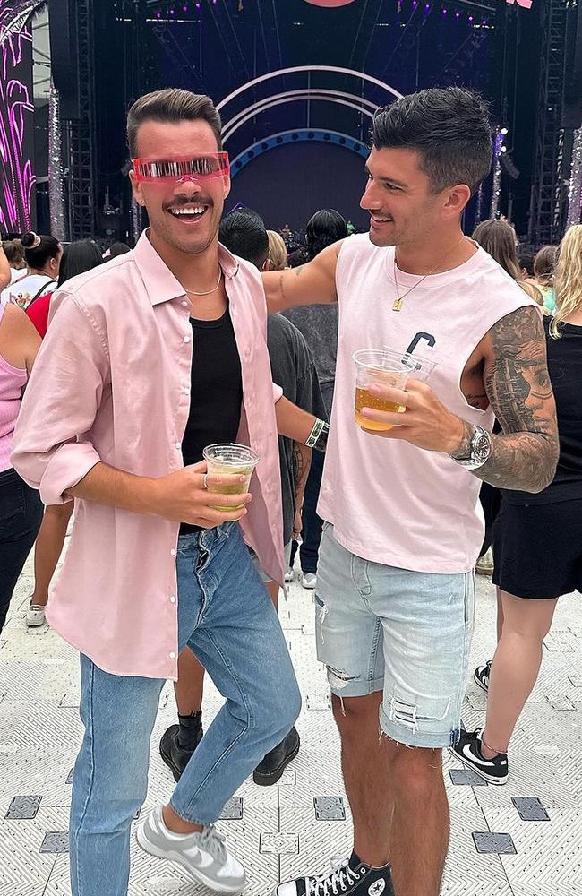 Jesse Baird (left) and Luke Davies pictured just three days ago at the Pink concert. Picture: Instagram