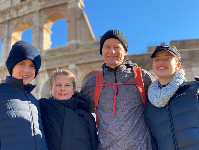 Richard Scolyer and his three kids (Matthew, Lucy and Emily) on a family holiday before his cancer diagnosis. Picture: Supplied