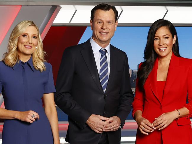 DAILY TELEGRAPH 26TH JUNE 2023Pictured is 7NEWS Sydney weather presenter Angie Asimus , 7NEWS Sydney anchor Mark Ferguson, 7NEWS Sydney sports anchor Mel McLaughlin,  in the brand new 7NEWS Sydney studio at Media City at Eveleigh. Picture: Richard Dobson