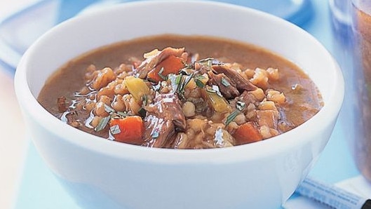 Try this hearty lamb shank and barley soup.