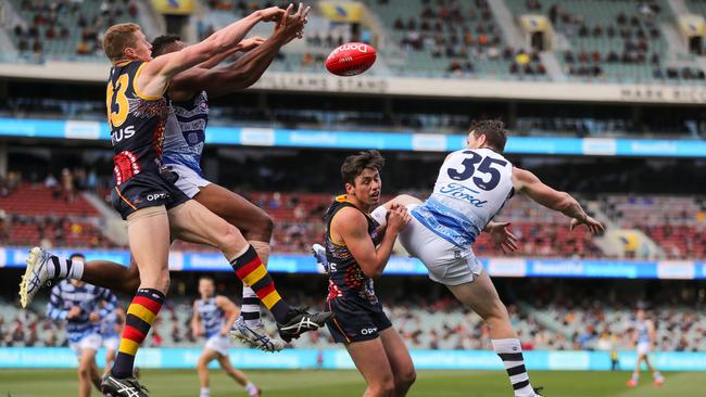 The AFL match between the Adelaide Crows and the Geelong Cats at Adelaide Oval on Sunday. Picture: Getty Images