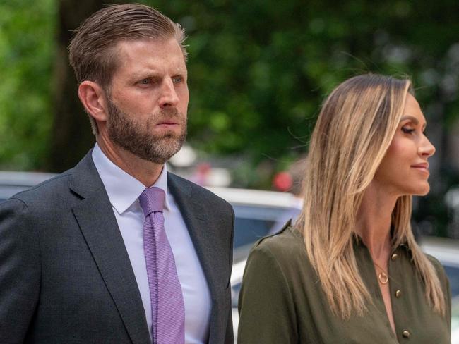 Eric and Lara Trump arrive to speak at a press conference outside of Manhattan Criminal Court in defence of former US President Donald Trump in New York City. Picture: Getty Images via AFP