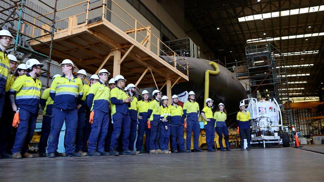 Apprentices at ASC after the joint Australia, USA and British nuclear submarine agreement. Picture Kelly Barnes