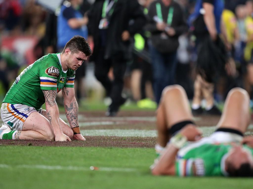 SYDNEY, AUSTRALIA - OCTOBER 06: John Bateman of the Raiders dejected after the 2019 NRL Grand Final match between the Canberra Raiders and the Sydney Roosters at ANZ Stadium on October 06, 2019 in Sydney, Australia. (Photo by Mark Metcalfe/Getty Images)