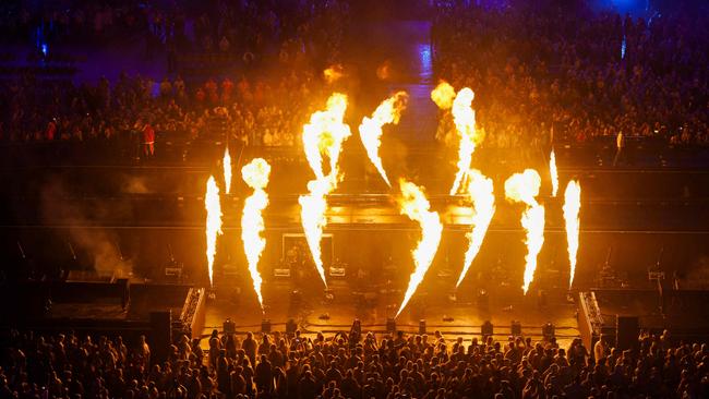 Fireworks explode during the Paris 2024 Paralympic Games Closing Ceremony at the Stade de France, in Saint-Denis, in the outskirts of Paris, on September 8, 2024. (Photo by Dimitar DILKOFF / AFP)