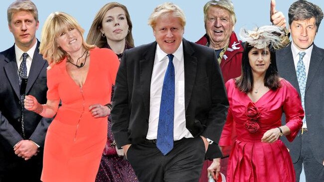 Jo, 47, brother; Rachel, 53, sister; Carrie Symonds, 31, girlfriend; Boris, 54; Stanley, 78, father; Marina Wheeler, 55, estranged wife; Leo, 51, brother